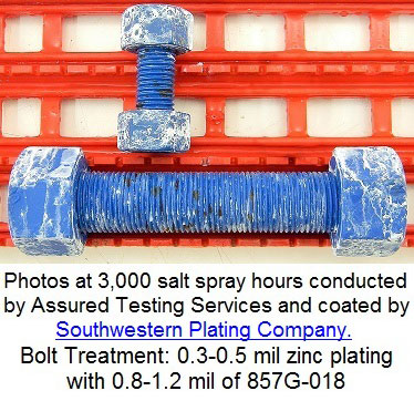 Photos of bolts after 3,000 salt spray hours